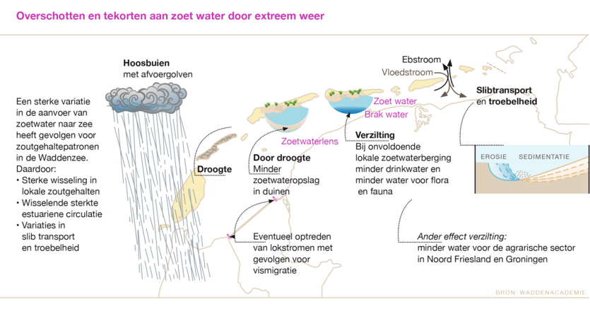 Overschotten en tekorten aan zoet water door extreem weer