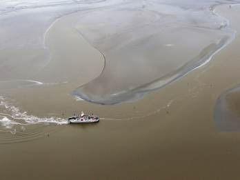 De veerboot in de geul van Holwerd naar Ameland. Foto: Rijkswaterstaat
