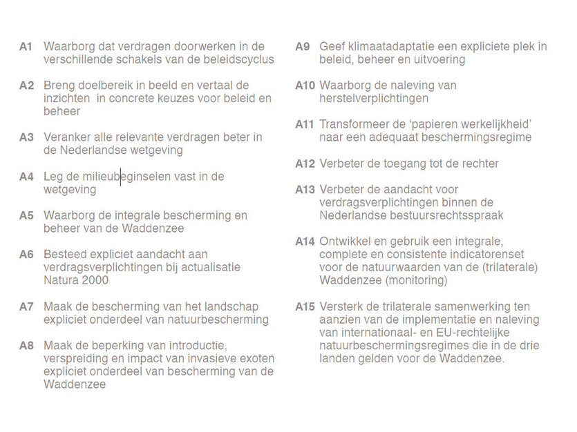 Vijftien beleidsaanbevelingen Reflectie nav de Europees- en internationaalrechtelijke status Waddenzee