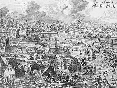 ‘Die Erschreckliche Wasser Fluth’ uit 1683. Bron: Wikimedia