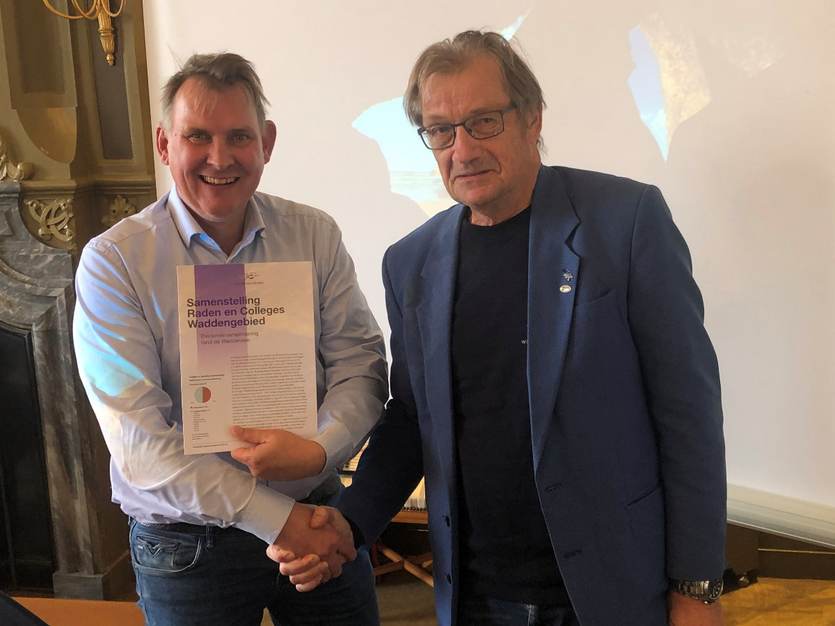 Aanbieding factsheet aan Michiel Schrier (vicevoorzitter van Samenwerkingsverband de Waddeneilanden)