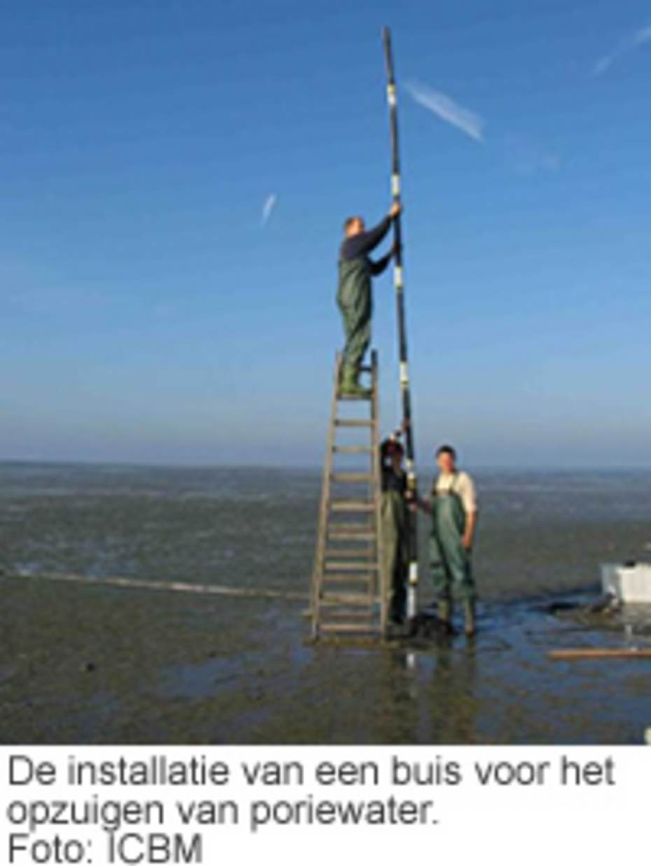 De installatie van een buis voor het opzuigen van poriewater. Foto: ICBM