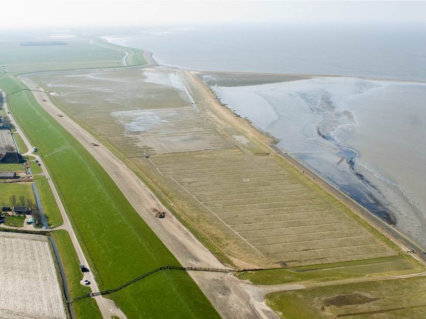 Luchtfoto van de dijk en het wad bij Ternaard. Foto: Beeldank RWS