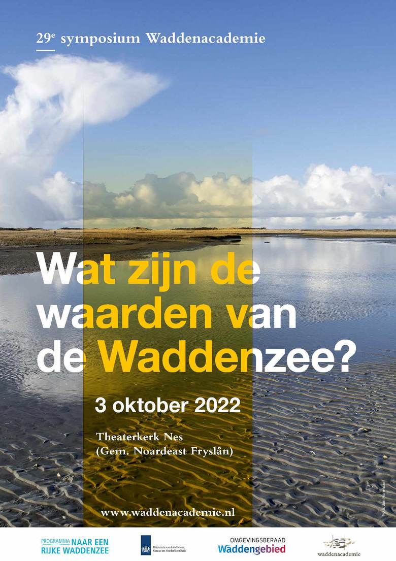 Poster Symposium Waarden van de Waddenzee. Achtergrondbeeld: Jan Huneman