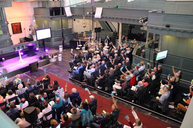 Deelnemers aan het symposium Dynamische Waddendelta in Harlingen.