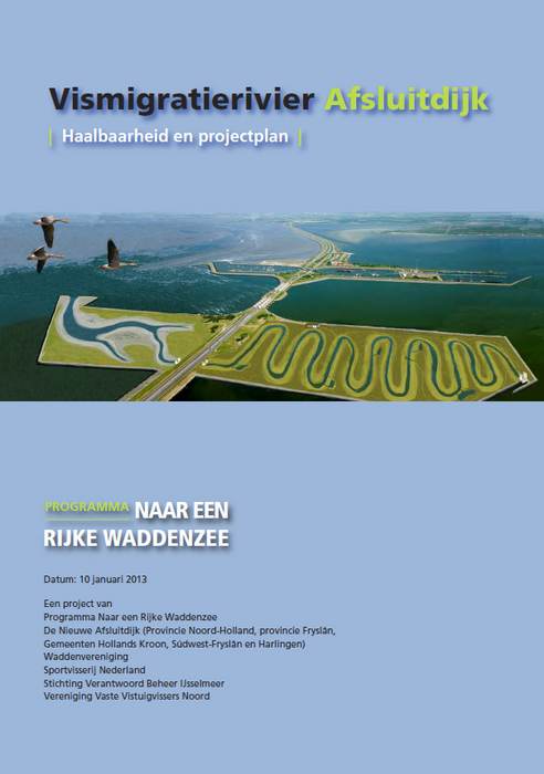 Cover met de Artist Impression van de Vismigratierivier door de Afsluitdijk  (Bron: Dienst Landelijk Gebied)