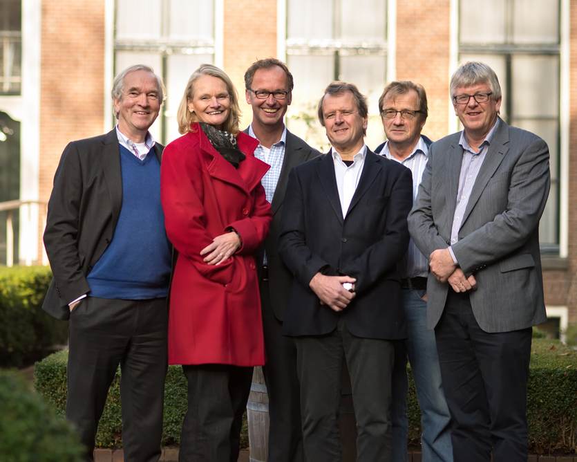De directie van de Waddenacademie v.l.n.r: Pier Vellinga, Katja Philippart, Klaas Deen (secretaris), Hessel Speelman, Meindert Schroor, Jouke van Dijk (voorzitter). Fotografie: Walther Walraven.