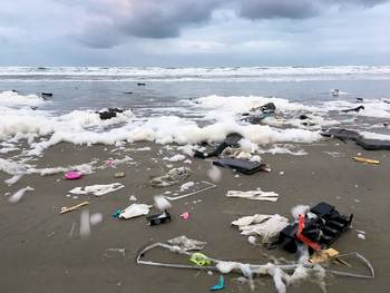 Afval van MSC Zoe op het strand. Foot: Ritzo ten Cate