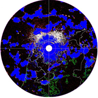 Radarbeeld van vogeltrek. Bron: Koninklijke Luchtmacht